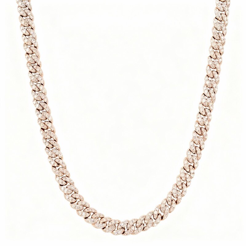 18-karätige Roségold-Halskette mit im Labor hergestellten Diamanten im kubanischen Gliederdesign für Herren-1