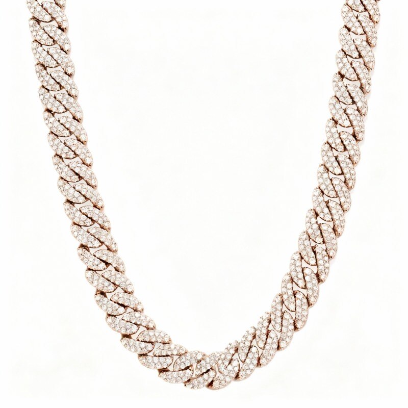 18-karätige Roségold-Halskette mit im Labor hergestellten Diamanten im kubanischen Gliederdesign für Herren-1