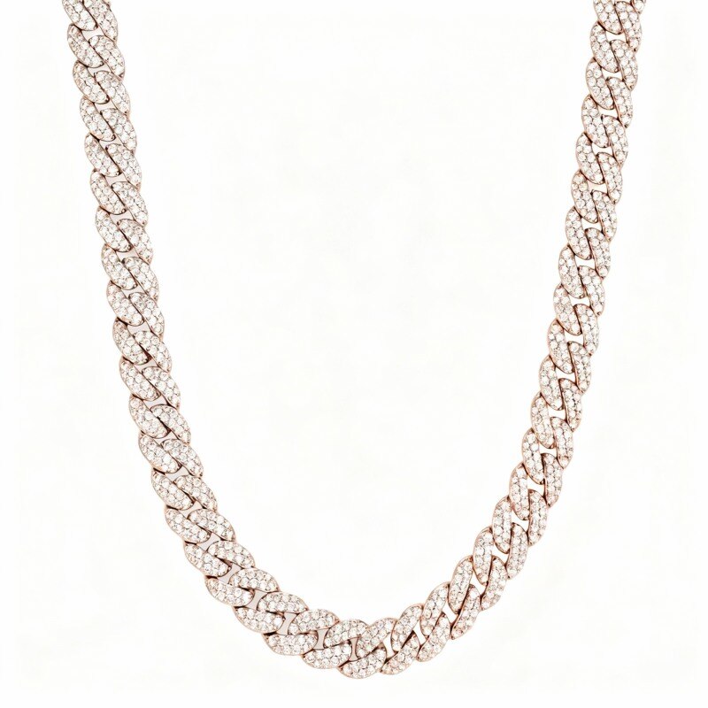 Chaîne cubaine en or rose 14 carats avec diamants de laboratoire pour homme-1