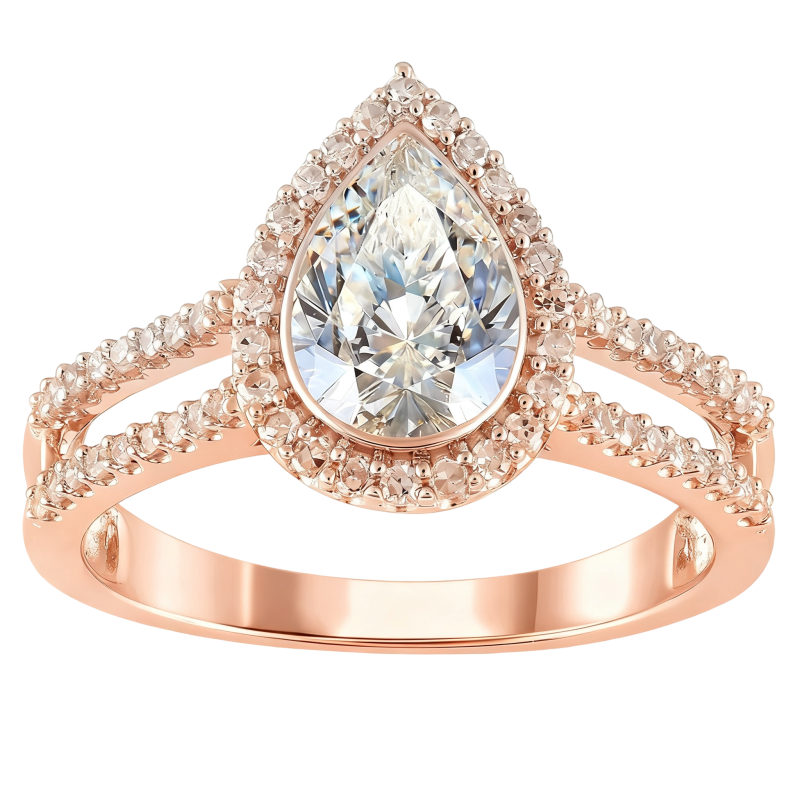 Individuell angefertigter Verlobungsring aus 10-karätigem Roségold mit birnenförmigem, im Labor gezüchtetem Diamanten-20