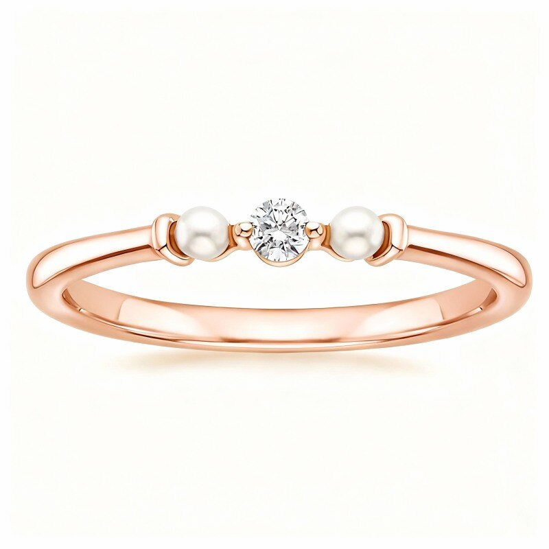 18K Rose Gold Lab Created Diamond & Pearl Custom Personalized Engraving Wedding Ring F/G Color SI1 Clarity 3EX-1