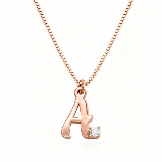 Collar con colgante personalizado con inicial en oro rosa de 10 quilates y diamante creado en laboratorio