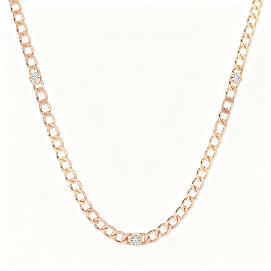10K Rose Gold Lab Created Diamond Sisters Curb Chain Necklace