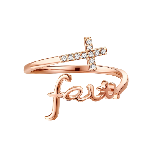 Anel aberto personalizado em ouro rosa 10K com diamante cultivado em laboratório