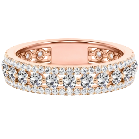 Aliança de casamento personalizada em ouro rosa 10K com diamante cultivado em laboratório