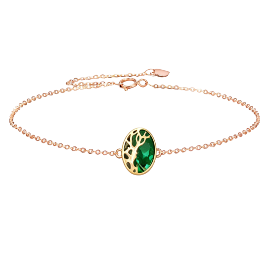 10K Rose Gold Lab-Grown Emerald Tree Of Life Charm Bracelet
