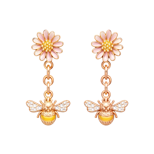 10K Rose Gold Laboratory Diamonds Bee & Daisy Drop Earrings