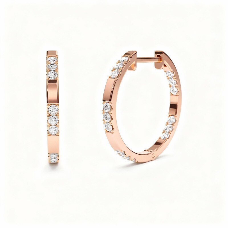 Pendientes de aro circulares con diamantes de laboratorio en oro rosa de 14 quilates-1