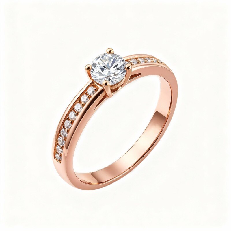 Bague de fiançailles sur mesure en or rose 10 carats, sertie de diamants de laboratoire de couleur D et de pureté VS (3EX).-1
