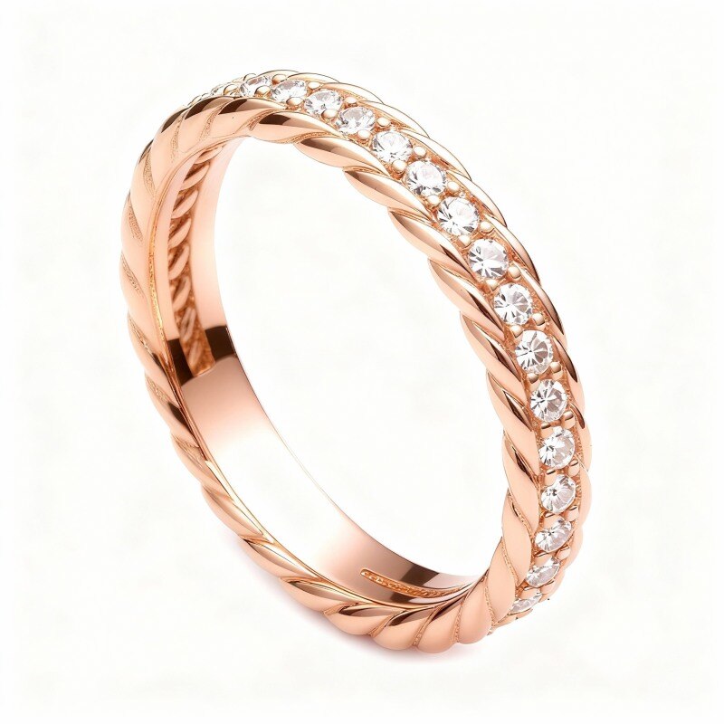 Bague de mariage sur mesure en or rose 14 carats sertie de diamants de laboratoire, couleur D, pureté VS, 3EX-1