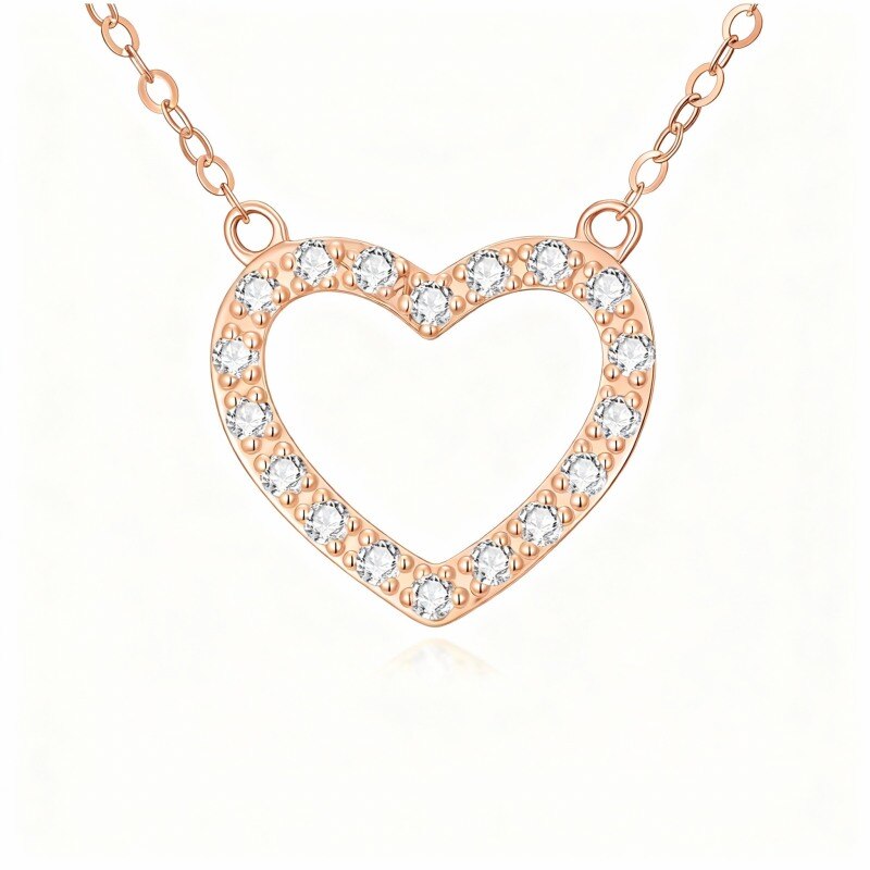 Collar con colgante de corazón de diamantes de laboratorio en oro rosa de 10 quilates-1