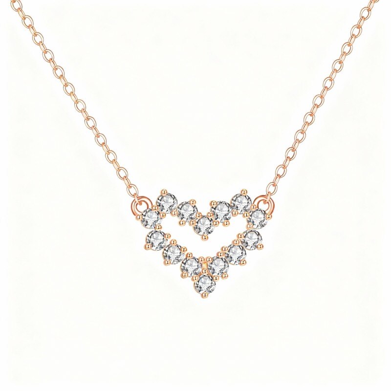 Collier pendentif cœur en or rose 10 carats et diamants de laboratoire-1
