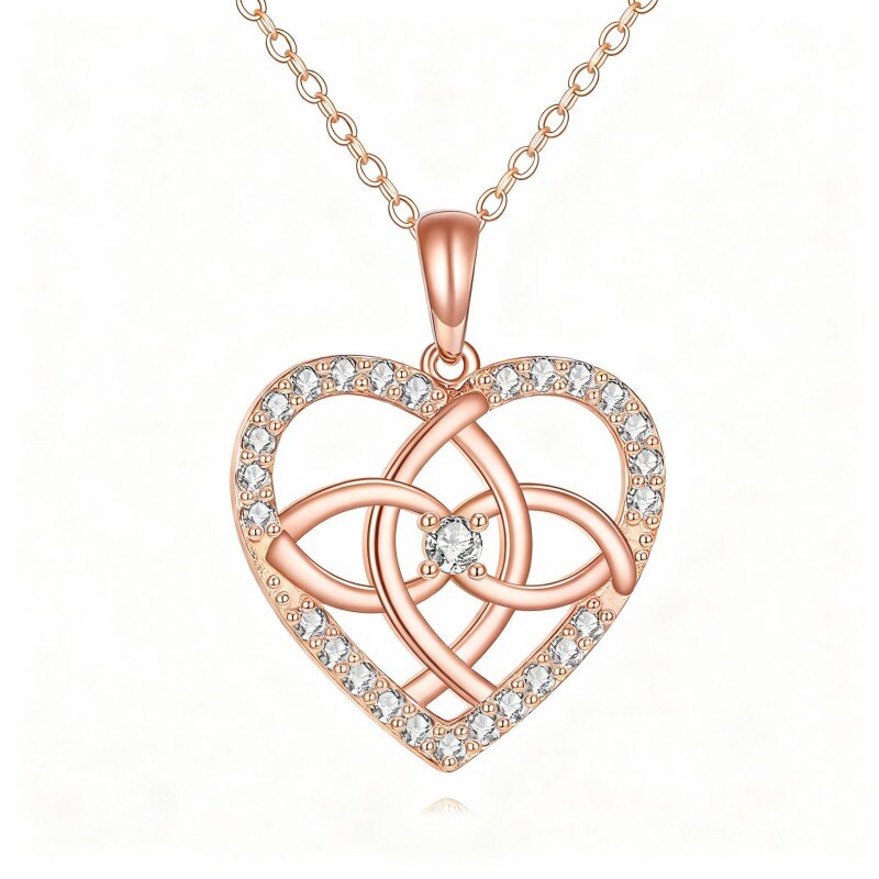 Collar con colgante de corazón de diamantes de laboratorio en oro rosa de 18 quilates-1