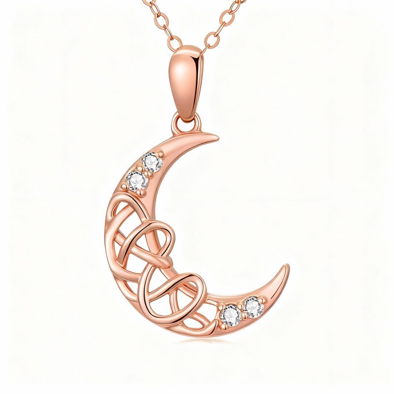 Collar con colgante de luna de diamantes de laboratorio en oro rosa de 18 quilates-1
