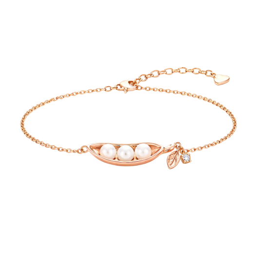 10K Rose Gold Laboratory Diamonds & Pearl Leaves Charm Bracelet