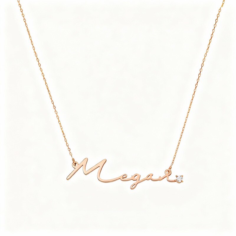 Collar con colgante clásico personalizado con nombre y diamantes de laboratorio en oro rosa de 14 quilates-1