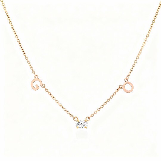 Collar con colgante de inicial personalizada con diamantes de laboratorio en oro rosa de 10 quilates