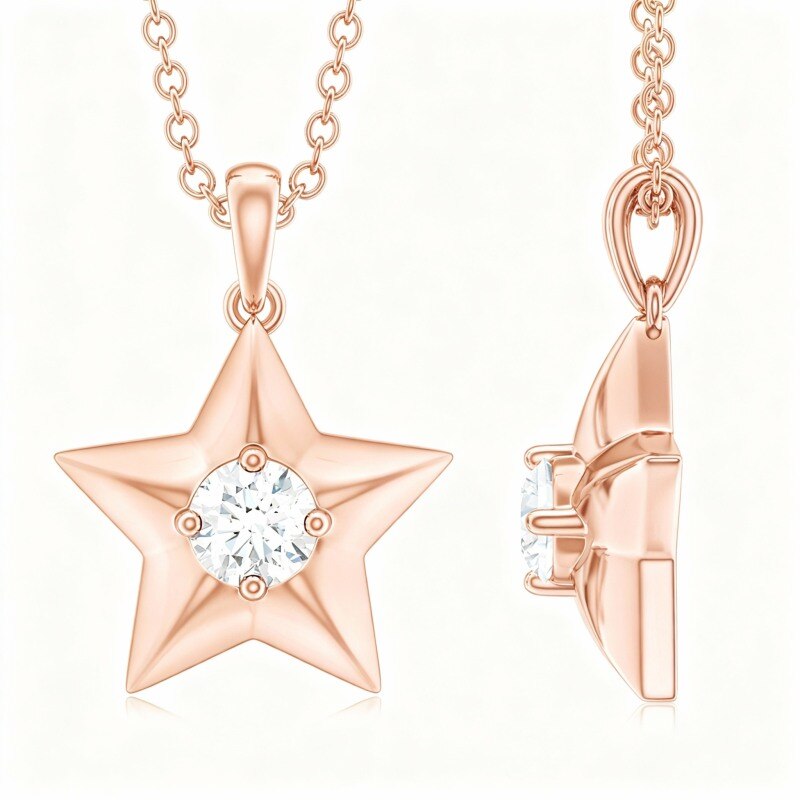 10K Rose Gold Laboratory Diamonds Star Pendant Necklace-6