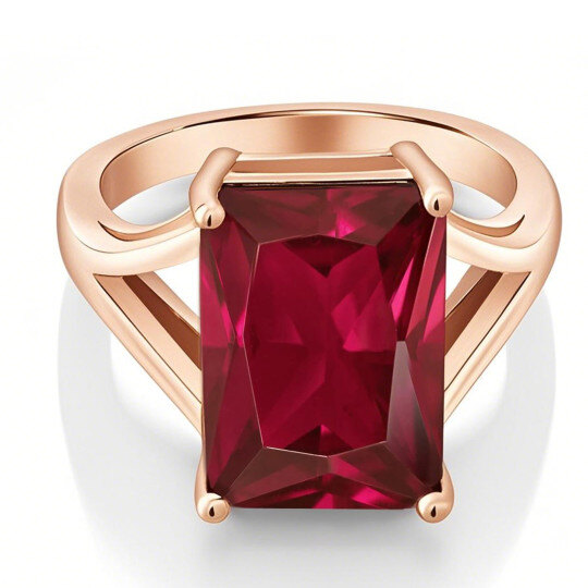 Bague de fiançailles en or rose 10 carats avec pierre précieuse taille émeraude