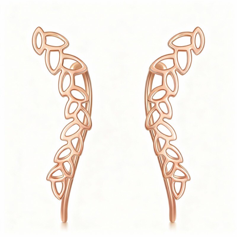 Boucles d'oreilles grimpantes en or rose 14 carats, motif feuilles-1