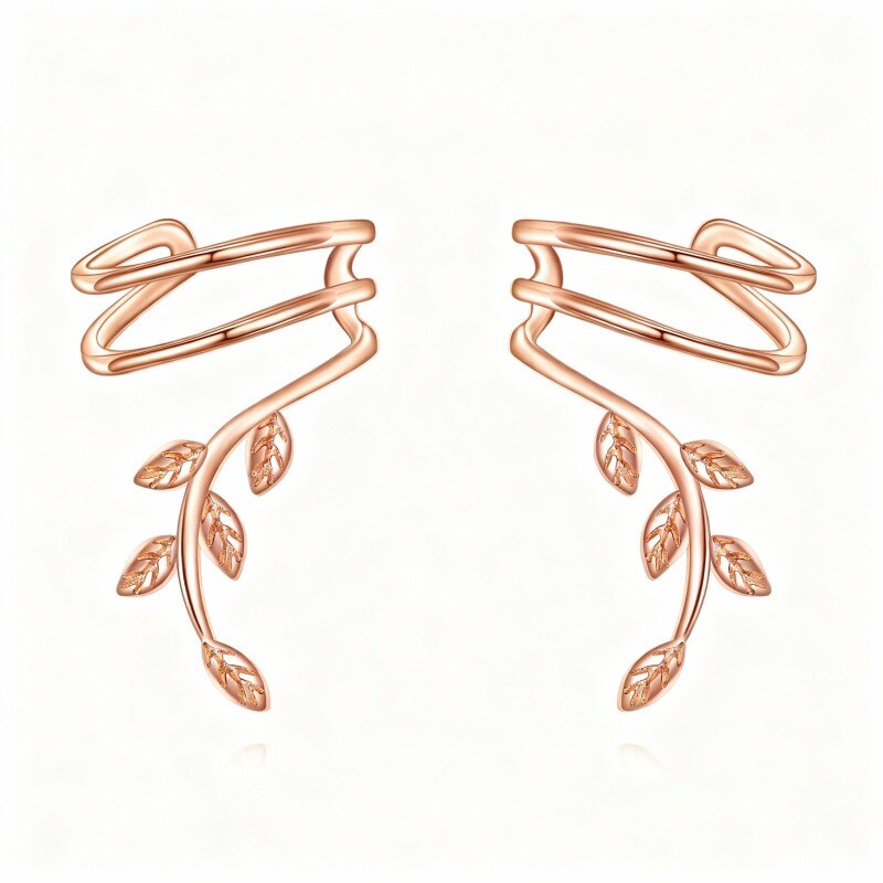 Manschettenohrringe aus 10-karätigem Roségold mit Blättermotiv-1