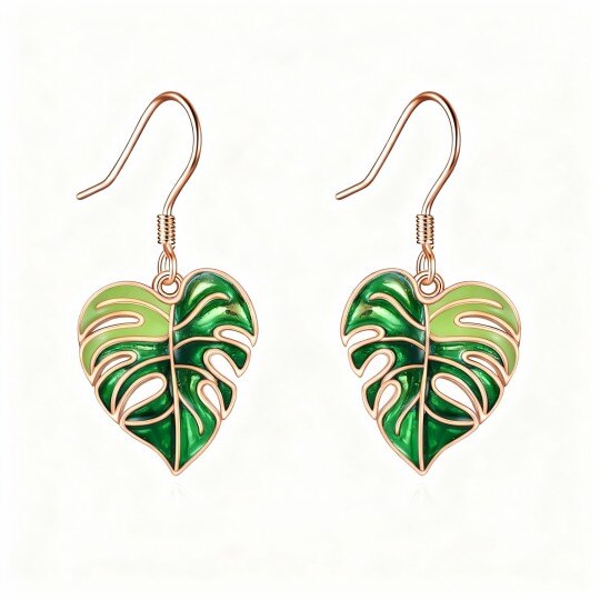 Pendientes colgantes de hojas en oro rosa de 9 quilates