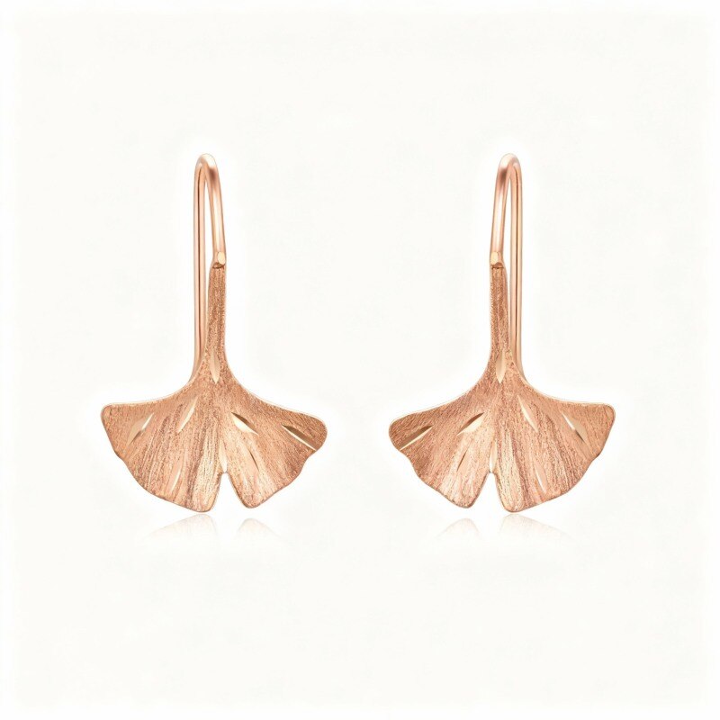Boucles d'oreilles pendantes en or rose 10 carats en forme de feuilles-1