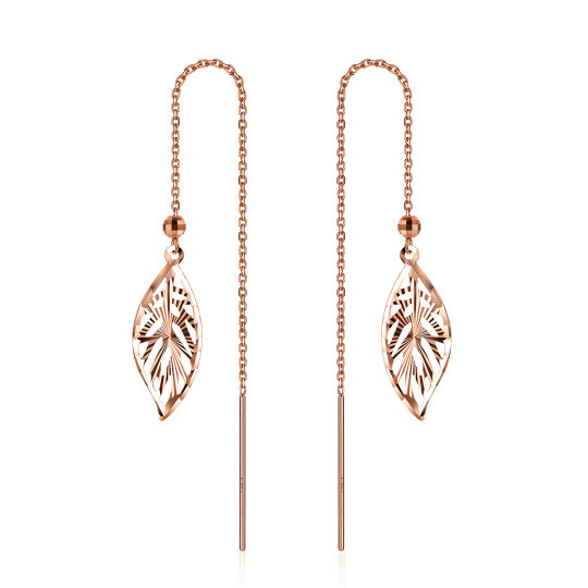 Pendientes colgantes de hojas en oro rosa de 10 quilates