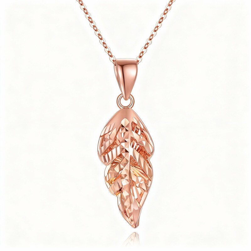 Collier pendentif feuilles et plumes en or rose 18 carats-1