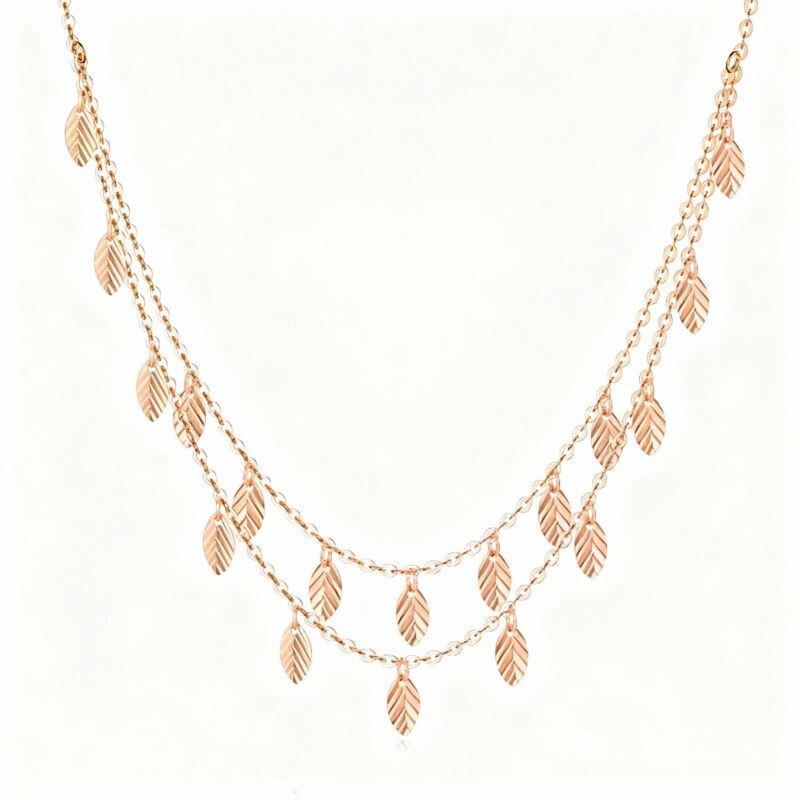 Collar de capas con hojas de oro rosa de 18 quilates-1