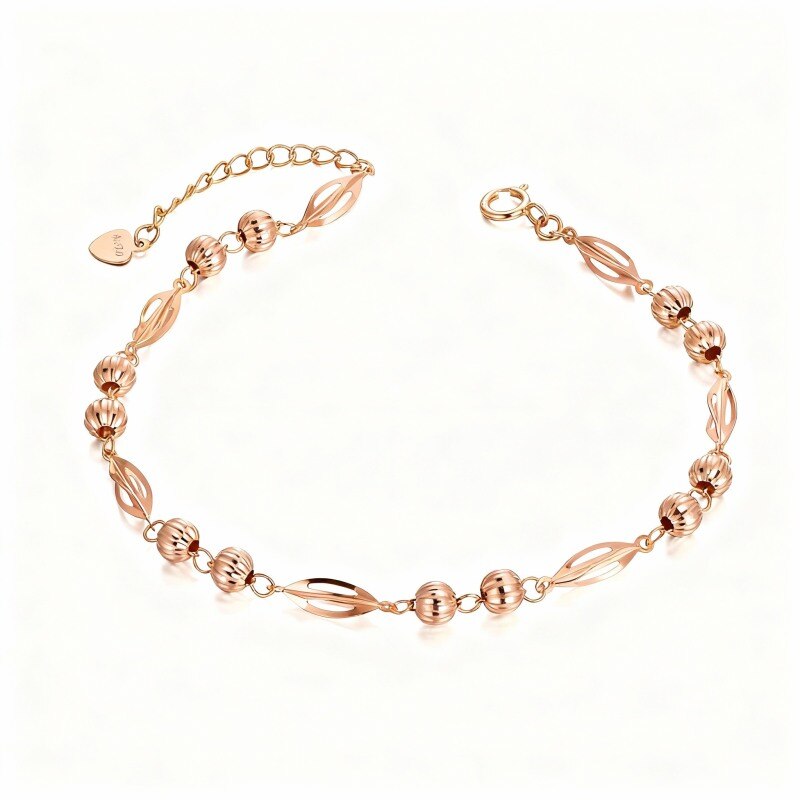 Bracelet en perles métalliques en or rose 10 carats avec feuilles-1