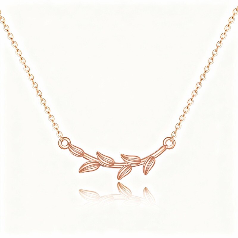Collier pendentif feuilles en or rose 14 carats-1