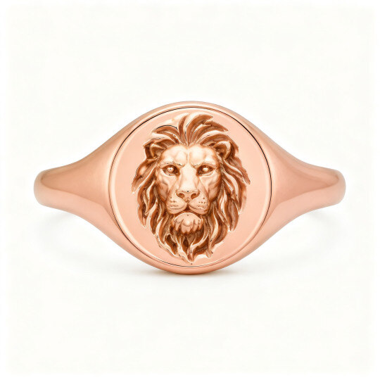 10K Rose Gold Lion Signet Ring for Men
