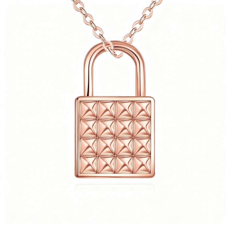 Collar con colgante de candado de oro rosa de 10 quilates-1