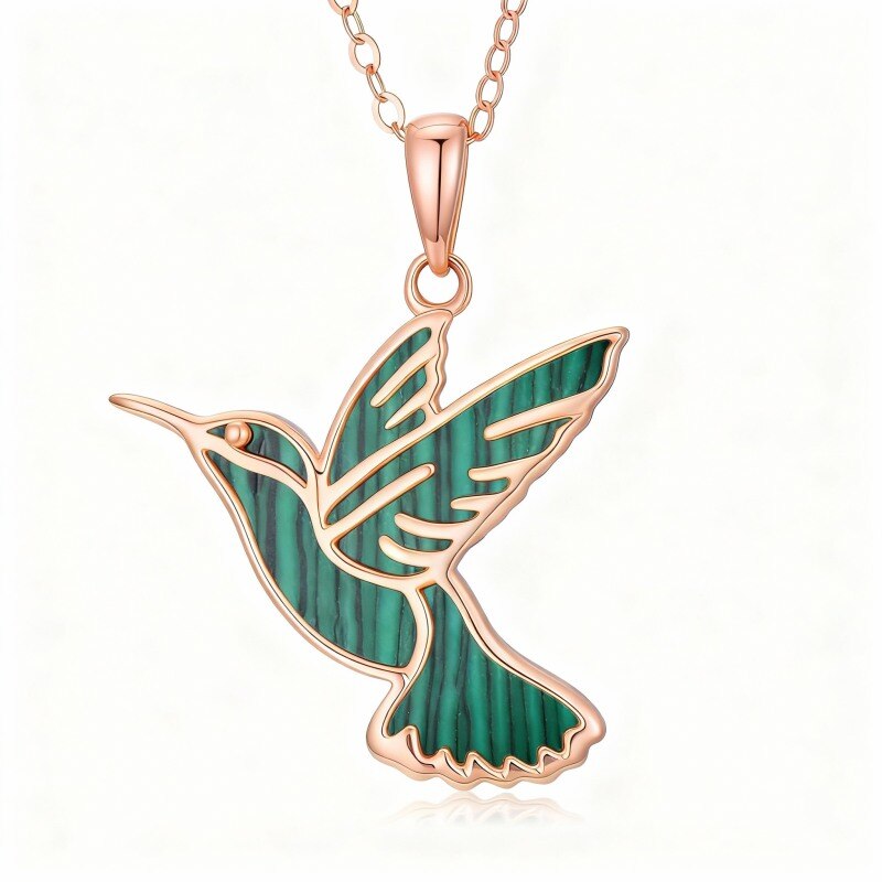 Collar con colgante de paloma de malaquita en oro rosa de 10 quilates-1