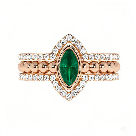 10K Rose Gold 0.7 CTW Marquise Cut Lab-Grown Emerald & Lab-Grown Diamond Custom Bridal Set