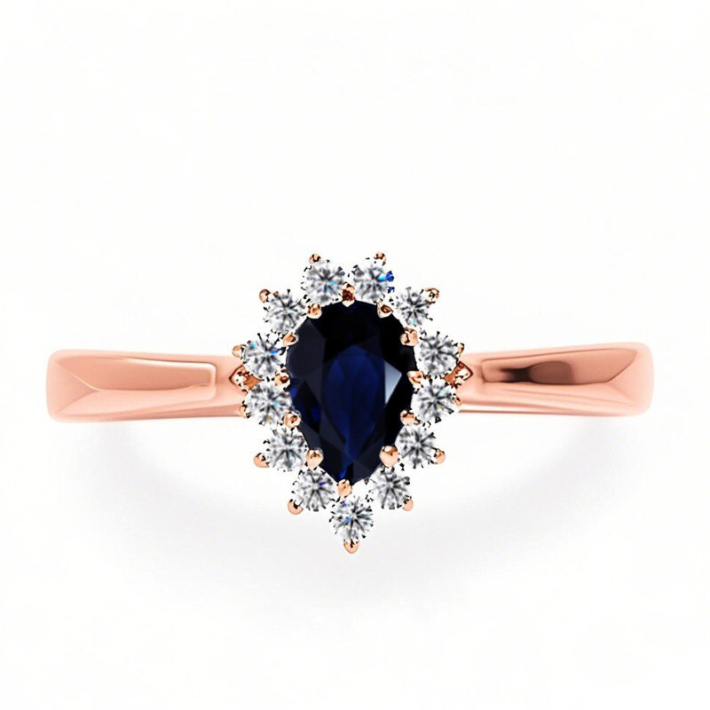 Bague de fiançailles en or rose 10 carats avec saphir taille poire et halo-11