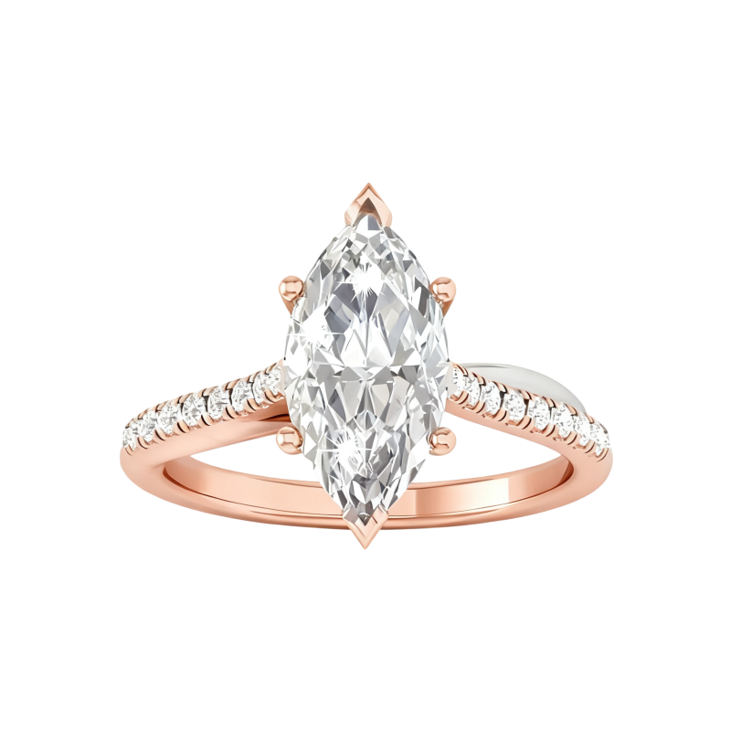 Maßgefertigter Verlobungsring aus 10-karätigem Roségold mit im Labor gezüchtetem Diamanten im Marquise-Schliff-7