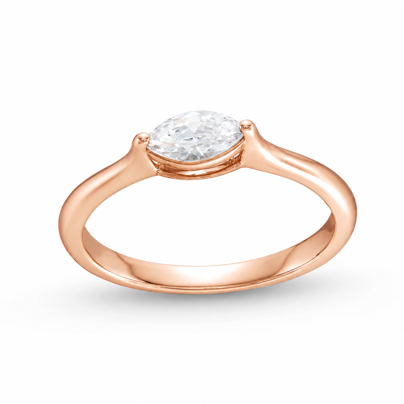 Anillo de compromiso personalizado de oro rosa de 10 quilates con diamante cultivado en laboratorio talla marquesa-15