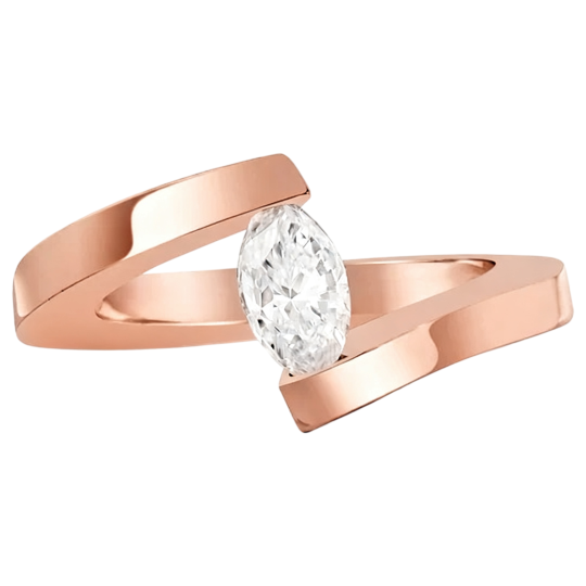 Anillo de compromiso personalizado de oro rosa de 10 quilates con diamante cultivado en laboratorio talla marquesa, color D, claridad VVS1, certificado por IGI 3EX.