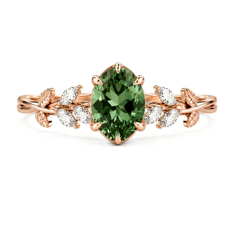 10K Roségold, Marquise-Schliff, im Labor gezüchteter Diamant, Peridot, individueller Verlobungsring-6