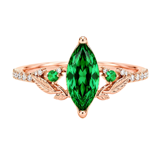 10K Rose Gold Marquise Cut Lab-Grown Emerald Custom Engagement Ring