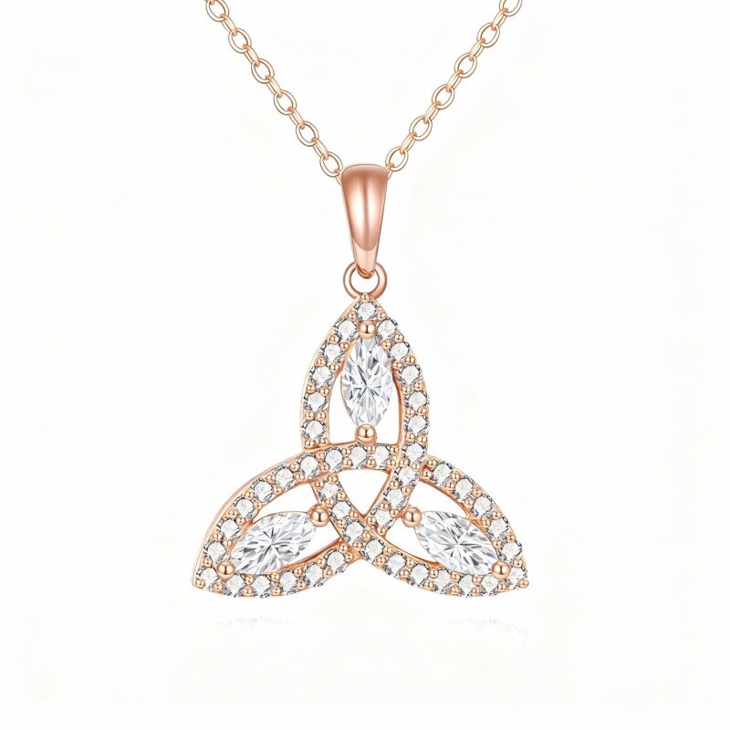 10K Rose Gold Marquise Cut Moissanite Celtic Knot Pendant Necklace-1