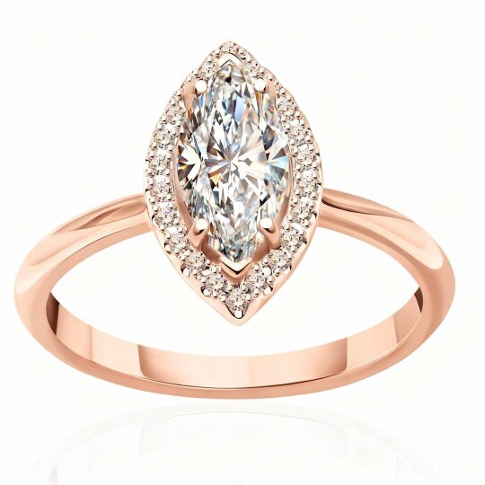 Anillo de compromiso de oro rosa de 10 quilates con moissanita talla marquesa