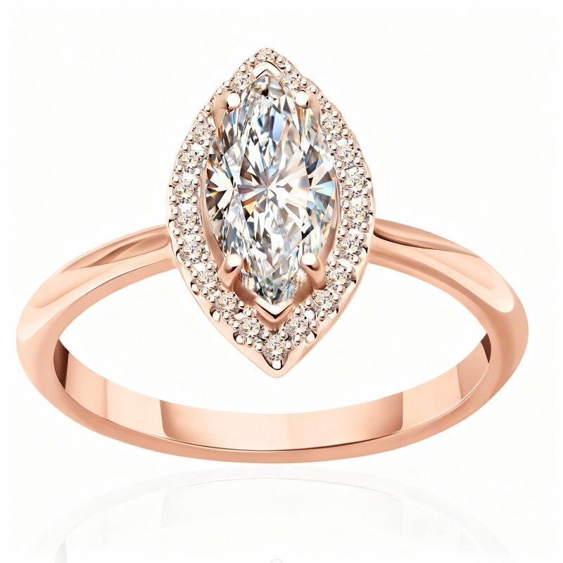 10K Rose Gold 2 CTW Marquise Cut Moissanite Halo Engagement Ring-3