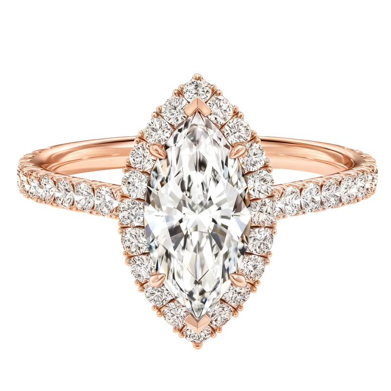 Anillo de compromiso de oro rosa de 10 quilates con moissanita talla marquesa-18