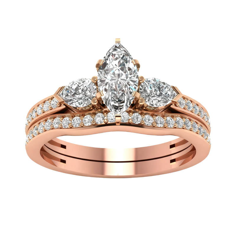 10K Rose Gold Marquise Cut Moissanite Bridal Set-14