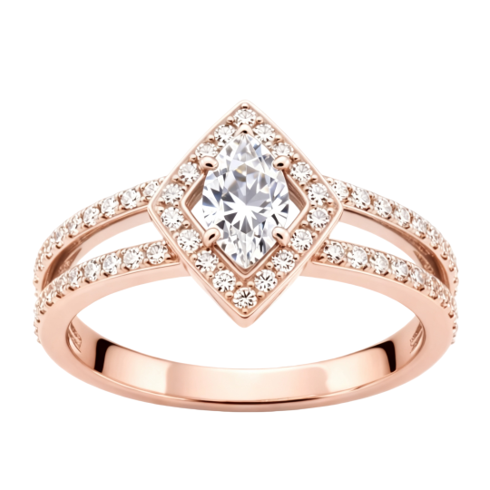 Verlobungsring aus 10-karätigem Roségold mit Moissanit im Marquise-Schliff