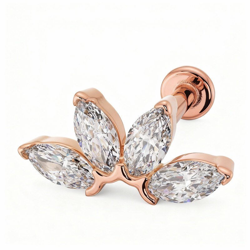 Piercing hélix en or rose 10 carats avec moissanite taille marquise-1