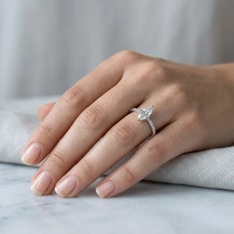 10K Rose Gold Marquise Cut Moissanite Hidden Halo Engagement Ring-2